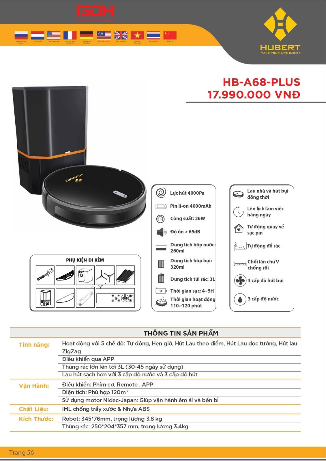 Robot hút bụi Hubert HB-A68-plus /Hình số 1